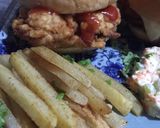 A picture of step 6 of Zinger burger with mayo salad and French fries.