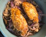 A picture of step 4 of Parmesan-crusted Chicken Breast with Roasted Mushrooms.