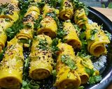 A picture of step 6 of Khandvi.