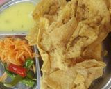A picture of step 3 of Fafda kadhi and raw papaya Sambharo.