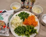 A picture of step 1 of Stir Fried Mixed Vegetables and Eggs Hakka Noodles.