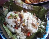 Foto langkah ke 4 dari resep Nasi Bakar Cumi Asin Pete.