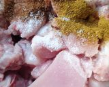 A picture of step 1 of Malabar Kozhi Pidi (rice dumplings in soupy chicken curry).