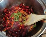 A picture of step 3 of Mexican tomato, chicken and refried bean soup.