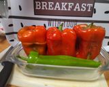 Foto del paso 7 de la receta: Pimientos rellenos de calamares, arroz y jamón serrano