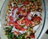 A picture of step 2 of Simple chana chaat with Imli ginger chutney.