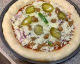 A picture of step 7 of Stuffed crust chicken fajita pizza🍕🧀.