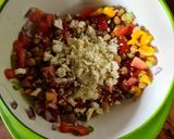 A picture of step 7 of Chickpea salad with pea pesto.