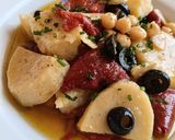 Foto del paso 7 de la receta: Ensalada de patatas y piquillos confitados con garbanzos y olivas negras