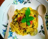 รูปขั้นตอนการทำที่ 3 ของ ลิงกิวเน่แกงเขียวหวานไก่