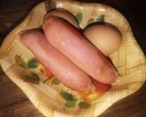 A picture of step 1 of Eggs, smokies with kachumbari.