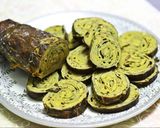 A picture of step 5 of Patra Bhajiya(colocasia leaves fritters).