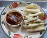 A picture of step 1 of Yam Fingers and Ponmo Sauce.