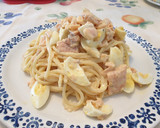 Foto del paso 6 de la receta: Espaguetis con salmón ahumado y huevos de codorniz
