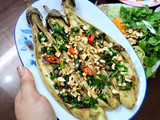 Cà tím nướng, xốt mỡ hành, nước tương