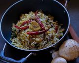A picture of step 10 of Mushroom Biryani.