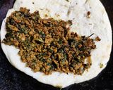 A picture of step 4 of Spinach soyagranuls stuffed Kulcha warps.