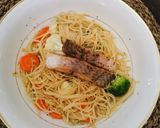 A picture of step 4 of Simple Grilled Fish Vegetables Aglio Olio Pasta.