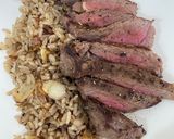 A picture of step 6 of Garlic fried rice with sliced grilled beef sirloin.