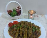 A picture of step 6 of Bitter gourd Staffing Mutton mince.