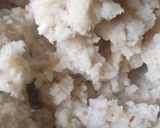 A picture of step 3 of Malabar Kozhi Pidi (rice dumplings in soupy chicken curry).