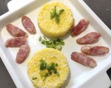 A picture of step 1 of Egg Fried Rice with Sausages.