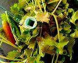 A picture of step 1 of Kothimbir aloo masala poori.