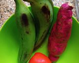 A picture of step 1 of Sweet Potato and Raw Banana Subji.