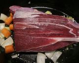 A picture of step 1 of Slow roasted beef with bread and mushroom sauce.