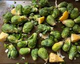 A picture of step 2 of Sweet and’ Spicy Crispy Brussel Sprouts.