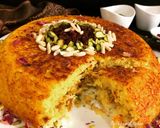 A picture of step 7 of Tahchin (Persian Saffron Rice Cake).