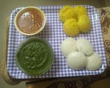 A picture of step 7 of #Microwave Idli # Sambhar #Green chatney.