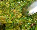 A picture of step 5 of Shimla mirch with achar masala, less ingredients.