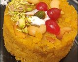 A picture of step 4 of Moong halwa surprise with custard & cookies.