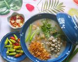 Hình bước làm 4 của món Cháo hến nấm rơm rau đắng