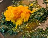 A picture of step 4 of Red Lentil Pasta with Pumpkin Cream, Spinach, and Feta.