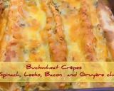 A picture of step 13 of Buckwheat Crêpes with spinach, leeks, bacon and Gruyère cheese.