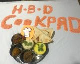 A picture of step 8 of Kadhi khichri & Gurde ka Salan ki thaali.