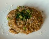 A picture of step 8 of Mushroom Risotto with Peas.