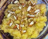 A picture of step 8 of Suji Besan Ka Zaffroni Halwa.