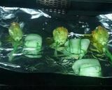 A picture of step 6 of 3. Zucchini flower filled and baked.