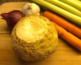 A picture of step 2 of Shepherd’s pie with a celeriac mash - vegan.