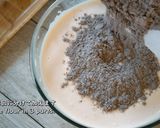 A picture of step 5 of Tiramisu, and Cocoa Sponge with plenty of Coffee Syrup.