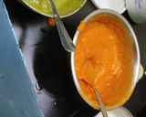 A picture of step 1 of Kutti idli in tri colour.