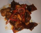 A picture of step 8 of Honey Soy pork using double grill pan.