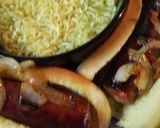 A picture of step 3 of Smoked Sausage with Hot Mustard with a side of Ramen.
