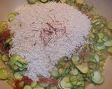 A picture of step 3 of Spanish Saffron Risotto with Zucchini and Sundried Tomatoes.