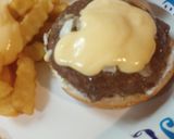 A picture of step 2 of Cheddar Melt Burger and Fries.