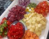 A picture of step 1 of Garnished white rice with Potato soup.