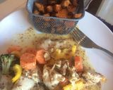 A picture of step 6 of Easy mustard and honey chicken lunch with sweet potato cubes.